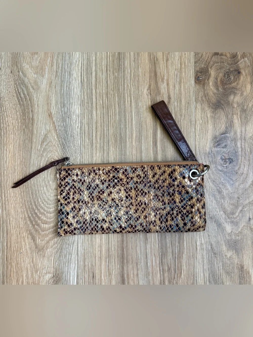 Hobo International Snake Embossed Leather Wristlet Clutch Wallet